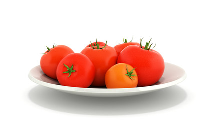 fresh tomatoes on a plate isolated on white background 3d