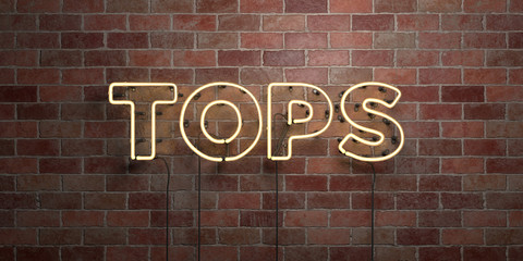 Obraz premium TOPS - fluorescent Neon tube Sign on brickwork - Front view - 3D rendered royalty free stock picture. Can be used for online banner ads and direct mailers..