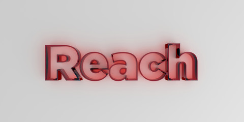 Reach - Red glass text on white background - 3D rendered royalty free stock image.