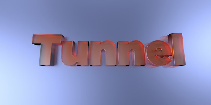 Tunnel - colorful glass text on vibrant background - 3D rendered royalty free stock image.