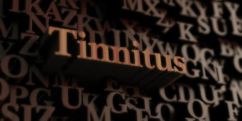 Tinnitus - Wooden 3D rendered letters/message.  Can be used for an online banner ad or a print postcard.
