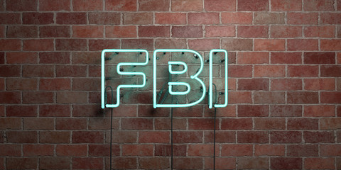 Fototapeta na wymiar FBI - fluorescent Neon tube Sign on brickwork - Front view - 3D rendered royalty free stock picture. Can be used for online banner ads and direct mailers..
