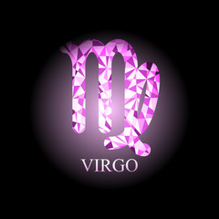 Light Pink polygonal Virgo zodiac icon sign symbol vector illustration on black background