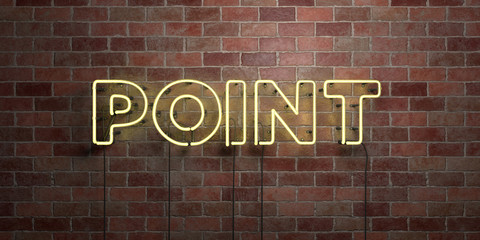 POINT - fluorescent Neon tube Sign on brickwork - Front view - 3D rendered royalty free stock picture. Can be used for online banner ads and direct mailers..