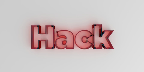Hack - Red glass text on white background - 3D rendered royalty free stock image.