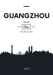 Poster city skyline Guangzhou, Flat style vector illustration