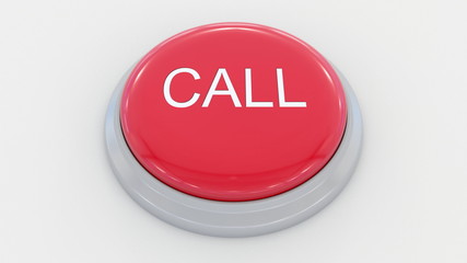 Big red button with call inscription. Conceptual 3D rendering