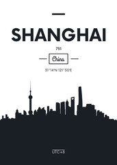 Obraz premium Plakat panoramę miasta Szanghaj, ilustracja wektorowa płaski