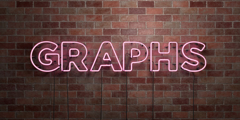 GRAPHS - fluorescent Neon tube Sign on brickwork - Front view - 3D rendered royalty free stock picture. Can be used for online banner ads and direct mailers..