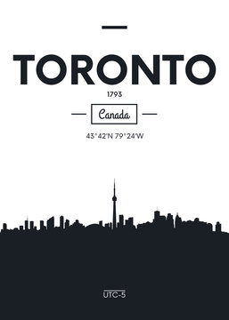 Poster city skyline Toronto, Flat style vector illustration