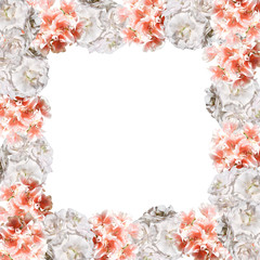 Beautiful floral background of orange and white pelargonium 