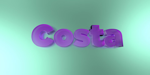 Costa - colorful glass text on vibrant background - 3D rendered royalty free stock image.