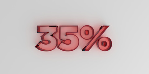 35% - Red glass text on white background - 3D rendered royalty free stock image.