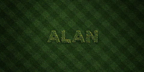 ALAN - fresh Grass letters with flowers and dandelions - 3D rendered royalty free stock image. Can be used for online banner ads and direct mailers..