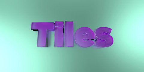 Tiles - colorful glass text on vibrant background - 3D rendered royalty free stock image.