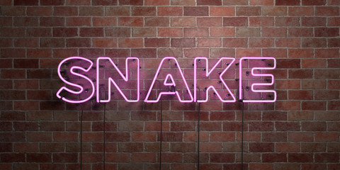 Fototapeta na wymiar SNAKE - fluorescent Neon tube Sign on brickwork - Front view - 3D rendered royalty free stock picture. Can be used for online banner ads and direct mailers..
