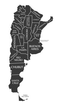 Argentina Map labelled black illustration