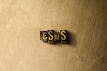 JESUS - close-up of grungy vintage typeset word on metal backdrop. Royalty free stock illustration.  Can be used for online banner ads and direct mail.