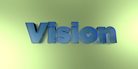 Vision - colorful glass text on vibrant background - 3D rendered royalty free stock image.