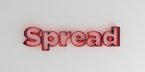 Spread - Red glass text on white background - 3D rendered royalty free stock image.