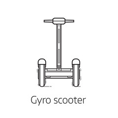 Gyro scooter vector illustration. Alternative city transport gyroscooter in thin line design. Modern eco friendly self-balance electric vehicle and personal transportation gadget.