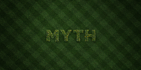 MYTH - fresh Grass letters with flowers and dandelions - 3D rendered royalty free stock image. Can be used for online banner ads and direct mailers..