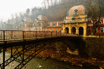 Fototapeta premium old abandoned buildings in the Roman spa town in Romania, Mehedinti Herculane