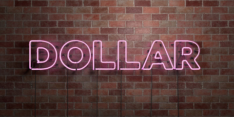 Fototapeta na wymiar DOLLAR - fluorescent Neon tube Sign on brickwork - Front view - 3D rendered royalty free stock picture. Can be used for online banner ads and direct mailers..