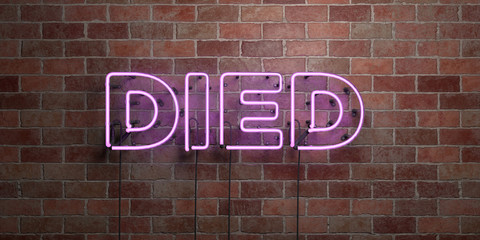 Obraz premium DIED - fluorescent Neon tube Sign on brickwork - Front view - 3D rendered royalty free stock picture. Can be used for online banner ads and direct mailers..