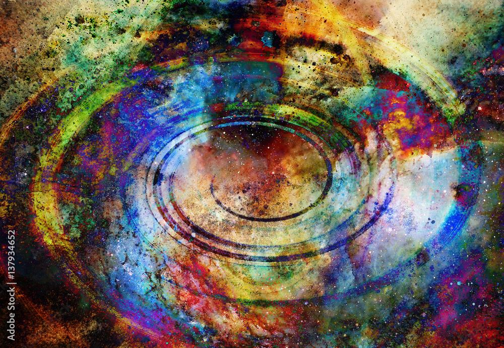 Poster centripetal circle shapes on abstract colorful cosmic.
