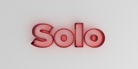 Solo - Red glass text on white background - 3D rendered royalty free stock image.