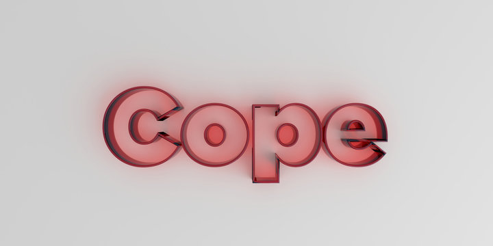Cope - Red glass text on white background - 3D rendered royalty free stock image.