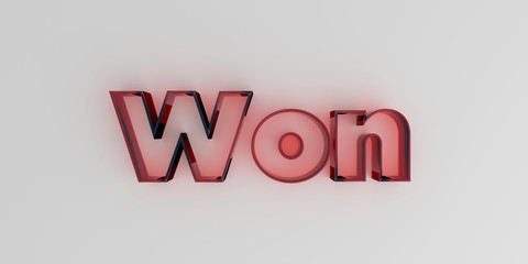 Won - Red glass text on white background - 3D rendered royalty free stock image.