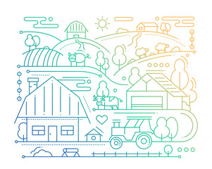 Farm - line design composition - color gradient