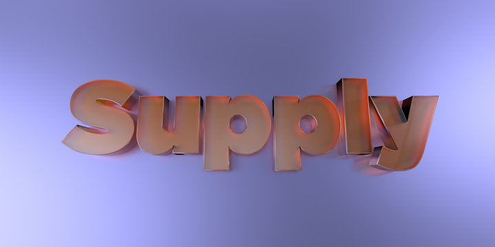 Supply - colorful glass text on vibrant background - 3D rendered royalty free stock image.