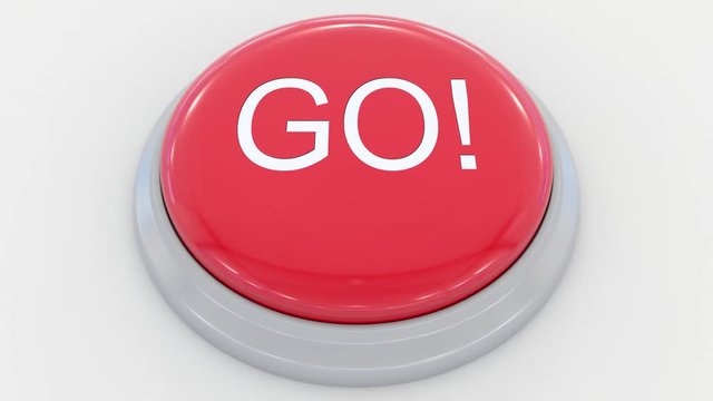 Pushing big red button with go inscription. Conceptual 4K clip