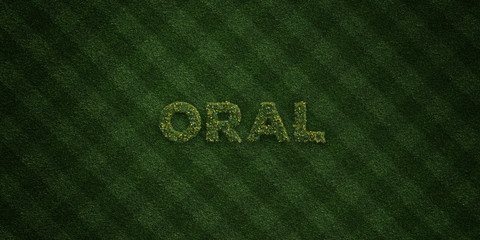 ORAL - fresh Grass letters with flowers and dandelions - 3D rendered royalty free stock image. Can be used for online banner ads and direct mailers..