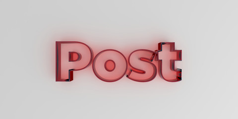Post - Red glass text on white background - 3D rendered royalty free stock image.