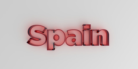Spain - Red glass text on white background - 3D rendered royalty free stock image.