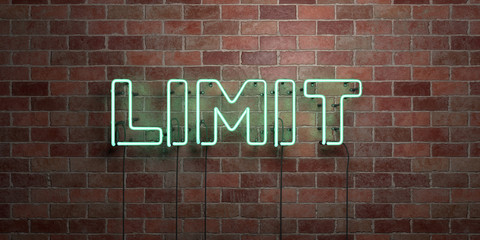 LIMIT - fluorescent Neon tube Sign on brickwork - Front view - 3D rendered royalty free stock picture. Can be used for online banner ads and direct mailers..