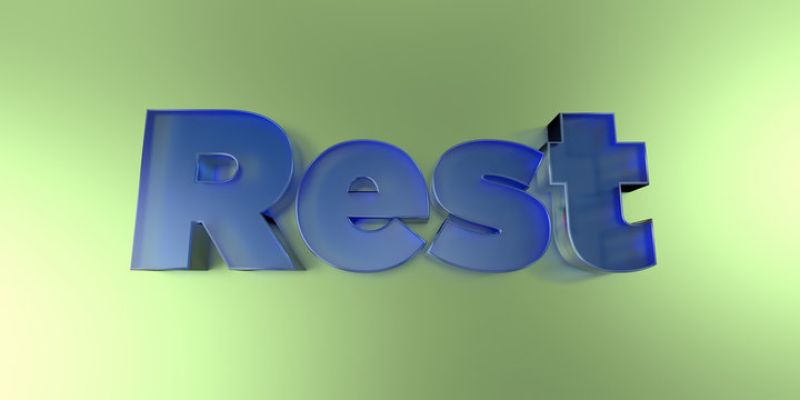 Rest - colorful glass text on vibrant background - 3D rendered royalty free stock image.