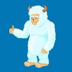 Fototapeta na wymiar Cute Blue Yeti in an ice cave Cartoon Mascot.Vector Illustration 