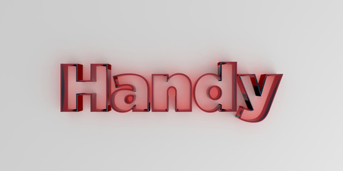 Handy - Red glass text on white background - 3D rendered royalty free stock image.