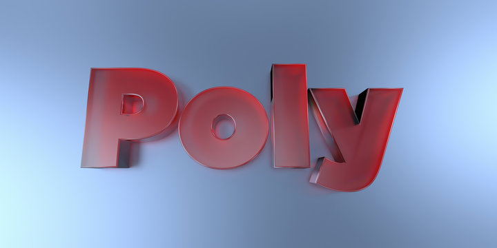 Poly - colorful glass text on vibrant background - 3D rendered royalty free stock image.