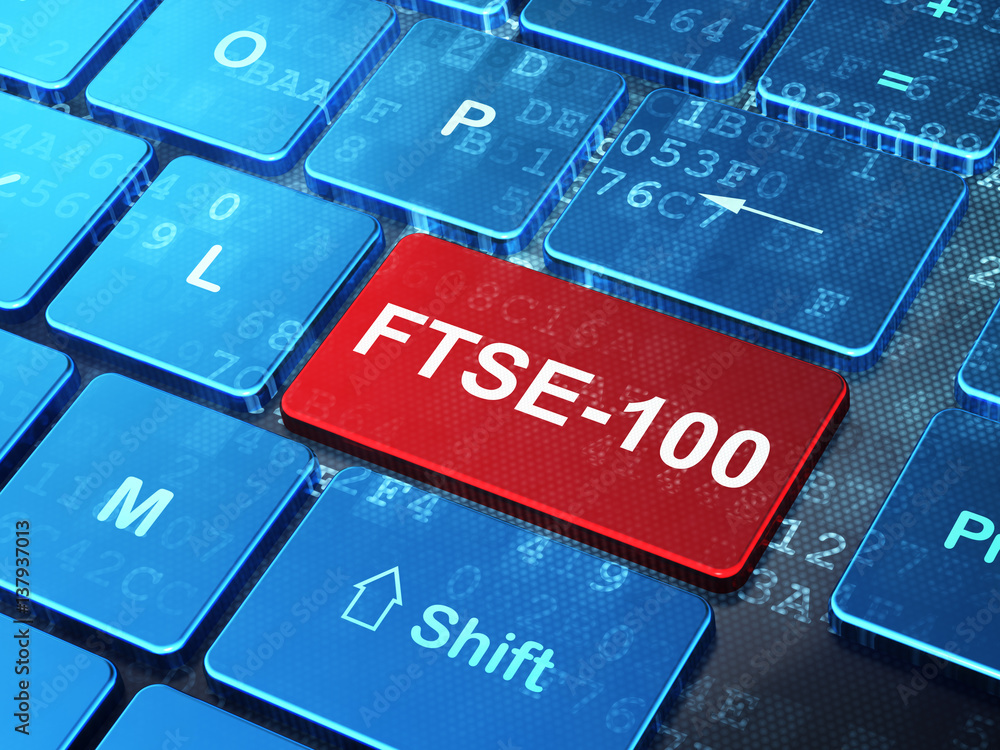 Poster stock market indexes concept: ftse-100 on computer keyboard background