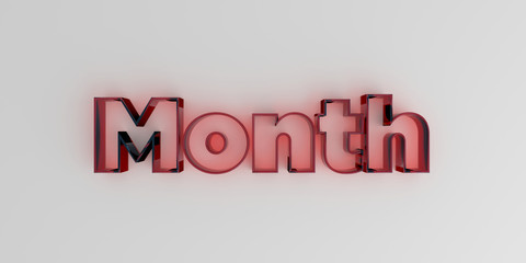 Month - Red glass text on white background - 3D rendered royalty free stock image.