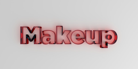 Makeup - Red glass text on white background - 3D rendered royalty free stock image.