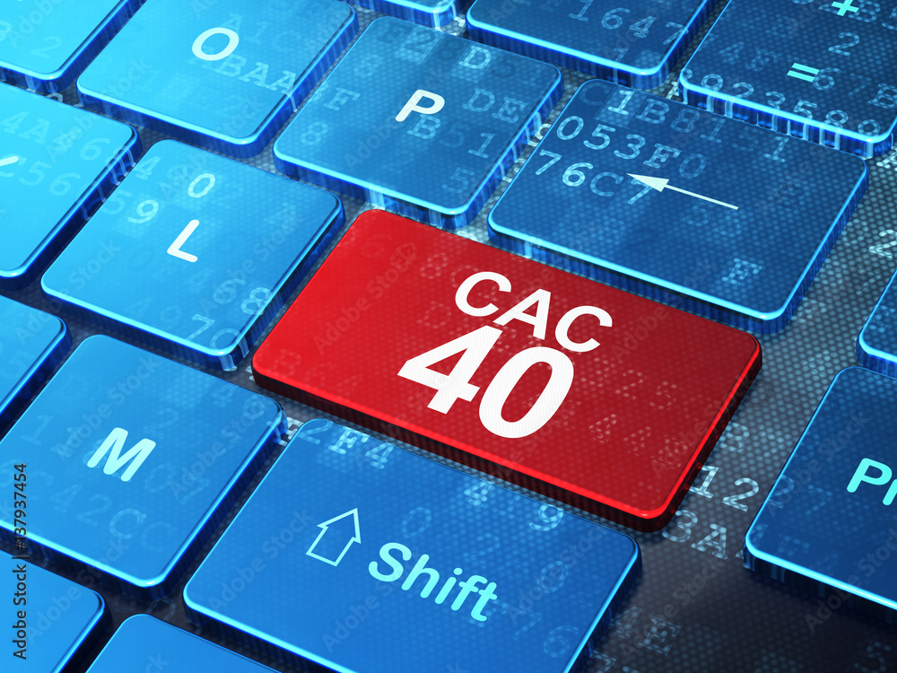 Poster stock market indexes concept: cac 40 on computer keyboard background