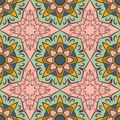 Seamless pattern with mandalas in beautiful vintage colors. Vector background