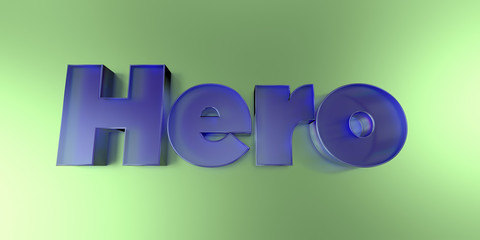 Hero - colorful glass text on vibrant background - 3D rendered royalty free stock image.